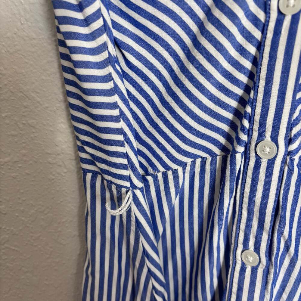 LOFT Women's Striped V-Neck Flutter Sleeve Button-Down Rayon Mini Dress Size 4 - Picture 4 of 8